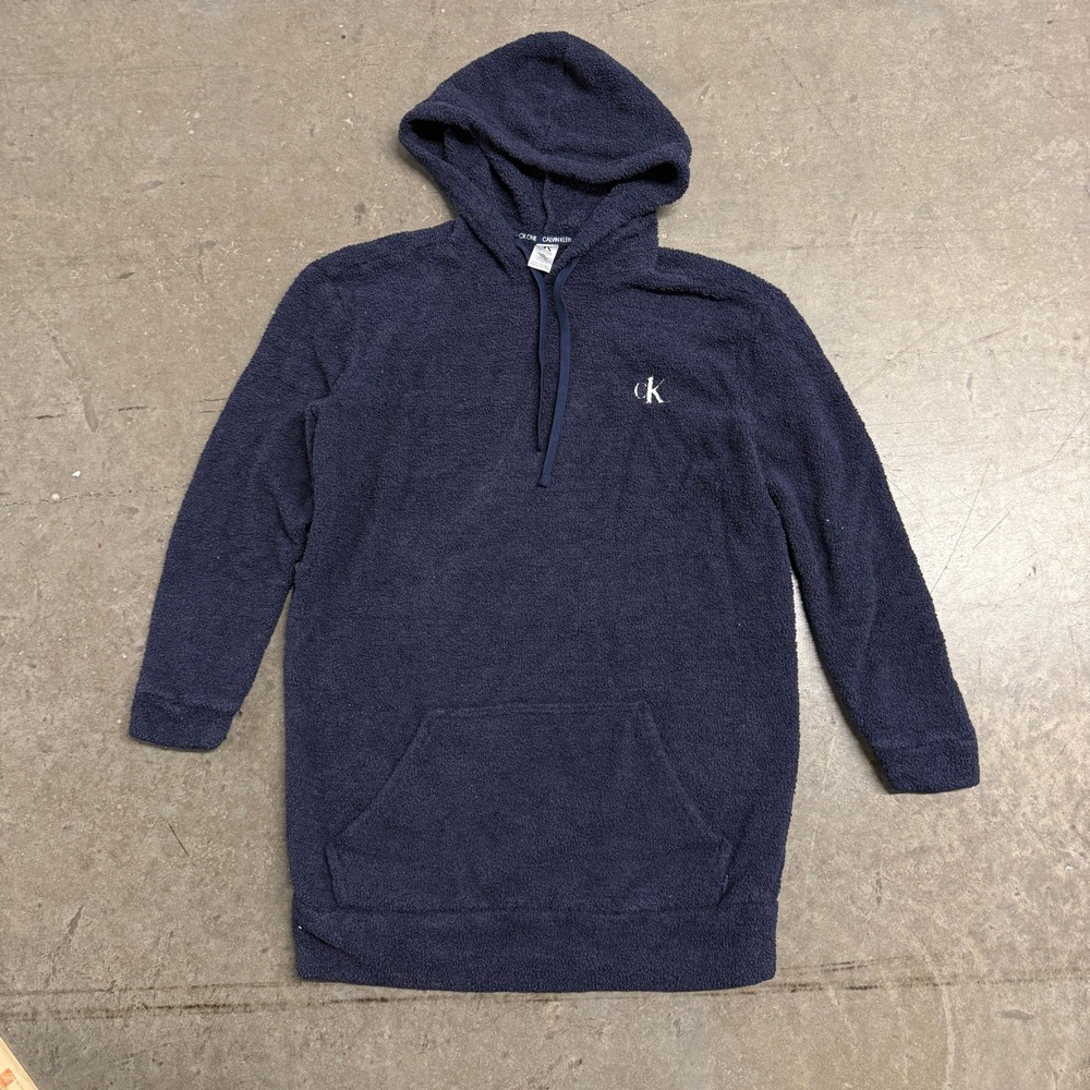 Calvin Klein CK One Sleepwear Navy Blue Sherpa Fleece Hoodie Large Lounge 2721
